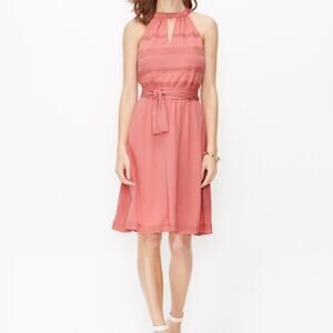 Ann Taylor Crochet Trim Tie Halter Dusty Pink Dress XS EUC